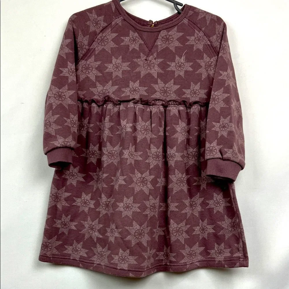 Little Co. Purple Star print organic cotton Fall Winter sweatshirt dress 24 m
